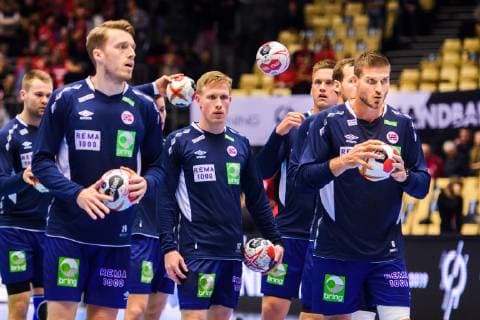 190123 Players of Norway during warm up ahead of the IHF World Handball Championship match between Norway and Hungary on January 23 2019 in Herning Photo Petter Arvidson BILDBYR u0081N kod PA 92212,  Copyright: PETTERxARVIDSON BB190123PA005