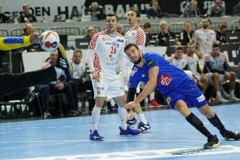 GER IHF WM 2019 France FRA vs. Croatia CRO 23 01 2019 Lanxess Arena Cologne GER IHF WM 2019 France FRA vs. Croatia CRO in picture shows Nedim Remili FRA 5 does not score here Marin Å ego Goalkeeper CRO 55 nordphotox xMeuter nph00351