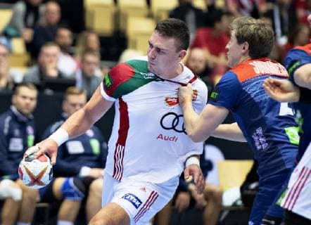 Richard Bodo of Hungary against Goeran Johannessen of Norway during the men s IHF Handball World Championship Main Round Group 2 match between Norway and Hungary in Herning Denmark Wednesday Jan 23 2019 Herning Jylland Denmark,  Copyright: HenningxBagger HenningxBaggerx COP104 spdk20190123-184425-L