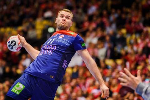 190123 Petter ¯verby of Norway during the IHF World Handball Championship match between Norway and Hungary on January 23 2019 in Herning Photo Petter Arvidson BILDBYR u0081N kod PA 92212,  Copyright: PETTERxARVIDSON BB190123PA034