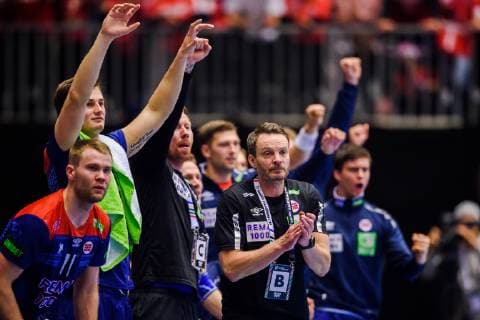 190123 Substitutes of Norway celebrates during the IHF World Handball Championship match between Norway and Hungary on January 23 2019 in Herning Photo Petter Arvidson BILDBYR u0081N kod PA 92212,  Copyright: PETTERxARVIDSON BB190123PA037