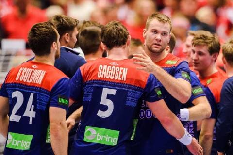 190123 Petter ¯verby and Sander Sagosen of Norway celebrates after the IHF World Handball Championship match between Norway and Hungary on January 23 2019 in Herning Photo Petter Arvidson BILDBYR u0081N kod PA 92212,  Copyright: PETTERxARVIDSON BB190123PA038