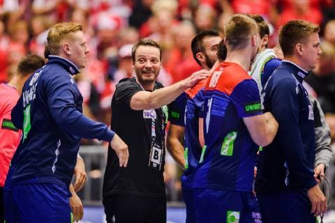 190123 Christian Berge head coach of Norway celebrates after the IHF World Handball Championship match between Norway and Hungary on January 23 2019 in Herning Photo Petter Arvidson BILDBYR u0081N kod PA 92212,  Copyright: PETTERxARVIDSON BB190123PA039