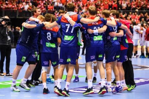 190123 Players of Norway celebrates after the IHF World Handball Championship match between Norway and Hungary on January 23 2019 in Herning Photo Petter Arvidson BILDBYR u0081N kod PA 92212,  Copyright: PETTERxARVIDSON BB190123PA041