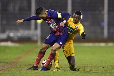 Samba Dembele (Viry) vs FAJR Faycal (Caen) FOOTBALL : Viry Chatillon vs Caen - 1 16e Finale Coupe de France - 23 01 2019 JBAutissier Panoramic 