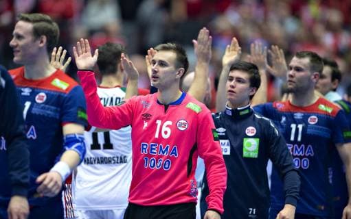 The players of Norway celebrate their victory in the men s IHF Handball World Championship Main Round Group 2 match between Norway and Hungary in Herning Denmark Wednesday Jan 23 2019 Herning Jylland Denmark,  Copyright: HenningxBagger HenningxBaggerx COP104 spdk20190123-193826-L
