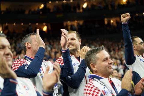 GER IHF WM 2019 France FRA vs. Croatia CRO 23 01 2019 Lanxess Arena Cologne GER IHF WM 2019 France FRA vs. Croatia CRO picture shows the Croatians are happy about the victory nordphotox xMeuter nph00351