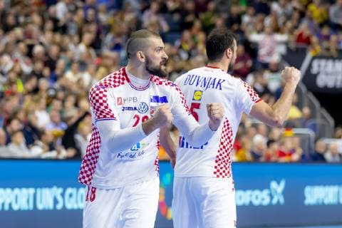 Domagoj Duvnjak No 5 Croatia and Zeljko Musa No 28 Croatia are happy to cheer France vs. Croatia Main Round Handball IHF Handball World Championship 23 01 19 Cologne North Rhine-Westphalia Germany Lanxess Arena Copyright: xAgentur54Gradx xFelixxKoenigx