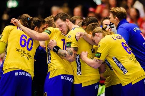 190123 Players of Sweden ahead of the IHF World Handball Championship match between Denmark and Sweden on January 23 2019 in Herning Photo Petter Arvidson BILDBYR u0081N kod PA 92213,  Copyright: PETTERxARVIDSON BB190123PA056
