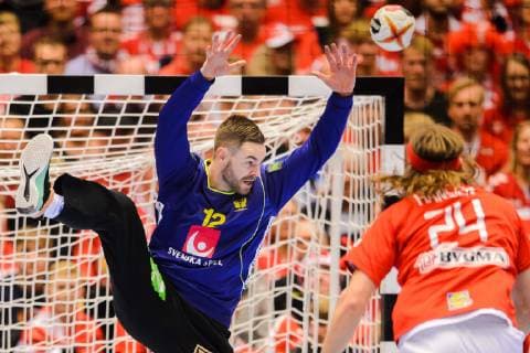 190123 Goalkeeper Andreas Palicka of Sweden during the IHF World Handball Championship match between Denmark and Sweden on January 23 2019 in Herning Photo Petter Arvidson BILDBYR u0081N kod PA 92213,  Copyright: PETTERxARVIDSON BB190123PA059
