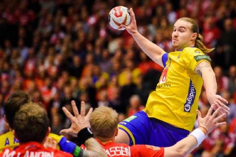 190123 Lukas Nilsson of Sweden during the IHF World Handball Championship match between Denmark and Sweden on January 23 2019 in Herning Photo Petter Arvidson BILDBYR u0081N kod PA 92213,  Copyright: PETTERxARVIDSON BB190123PA063