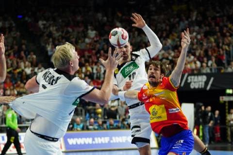 GER IHF WM 2019 Germany GER vs Spain ESP 23 01 2019 Lanxess Arena Cologne GER IHF WM 2019 Germany GER vs Spain ESP in picture picture shows Hendrik Pekeler GER 13 and Patrick Wiencek GER 7 nordphotox xMeuter nph00351