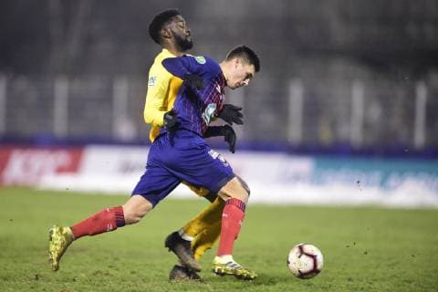 DEMINGUET Jessy (Caen) vs Franck Djoko Ketchateng (Viry) FOOTBALL : Viry Chatillon vs Caen - 1 16e Finale Coupe de France - 23 01 2019 JBAutissier Panoramic 