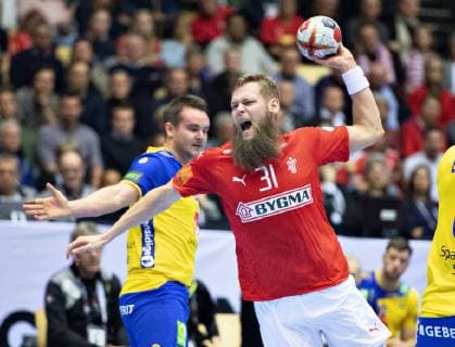 Nikolaj OEris Nielsen of Denmark during the mens IHF Handball World Championship Main Round Group 2 match between Denmark and Sweden in Herning Denmark Wednesday Jan 23 2019 Herning Jutland Denmark,  Copyright: HenningxBagger HenningxBaggerx COP105 spdk20190123-211351-L