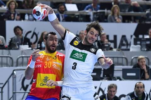 Handball WM Main Round Germany Spain 23 01 2019 at the Lanxess Arena in Cologne Gedeon Guardiola Vilaplana Spain left Uwe Gensheimer Germany right xRx