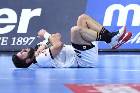 Handball World Championship Main Round Germany Spain on 23 01 2019 in the Lanxess Arena in Cologne Tim Suton Germany injured on the ground xRx