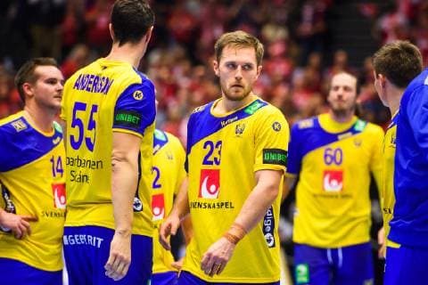 190123 Albin Lagergren of Sweden looks dejected after the IHF World Handball Championship match between Denmark and Sweden on January 23 2019 in Herning Photo Petter Arvidson BILDBYR u0081N kod PA 92213,  Copyright: PETTERxARVIDSON BB190123PA119