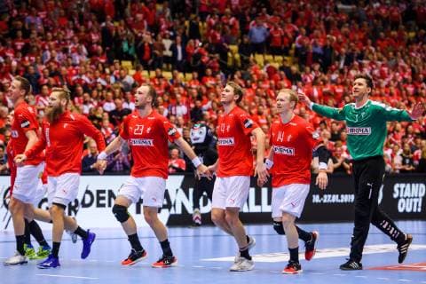 190123 Players of Denmark celebrates after the IHF World Handball Championship match between Denmark and Sweden on January 23 2019 in Herning Photo Petter Arvidson BILDBYR u0081N kod PA 92213,  Copyright: PETTERxARVIDSON BB190123PA124