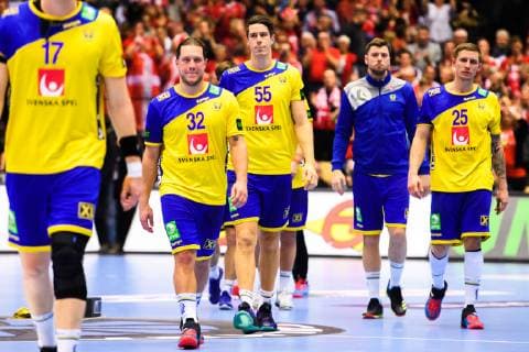 190123 Mattias Zachrisson and Kim Andersson of Sweden looks dejected after the IHF World Handball Championship match between Denmark and Sweden on January 23 2019 in Herning Photo Petter Arvidson BILDBYR u0081N kod PA 92213,  Copyright: PETTERxARVIDSON BB190123PA126