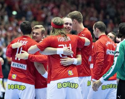 Denmark celebrates the victory in the men s IHF Handball World Championship Main Round Group 2 match between Denmark and Sweden in Herning Denmark Wednesday Jan 23 2019 Herning Jylland Denmark,  Copyright: HenningxBagger HenningxBaggerx COP105 spdk20190123-220518-L