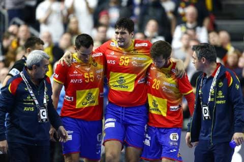 Daniel Dovichebaeva Dujshebaev Spain injured Germany vs. Spain IHF Men Handball World Championship 23 01 2019 Photographer Neis Eibner Germany vs. Spain IHF Men Handball World Championship 23 01 2019 Cologne Copyright: xEIBNER Alexander_Neisx EP_ANS