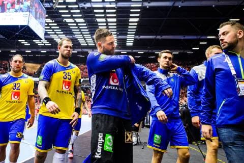 190123 Mattias Zachrisson Andreas Nilsson and goalkeeper Andreas Palicka of Sweden looks dejected after the IHF World Handball Championship match between Denmark and Sweden on January 23 2019 in Herning Photo Petter Arvidson BILDBYR u0081N kod PA 92213,  Copyright: PETTERxARVIDSON BB190123PA132