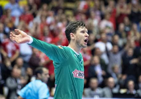 Goalkeeper Niklas Landin of Denmark celebrates during the men s IHF Handball World Championship Main Round Group 2 match between Denmark and Sweden in Herning Denmark Wednesday Jan 23 2019 Herning Jylland Denmark,  Copyright: HenningxBagger HenningxBaggerx COP105 spdk20190123-221258-L