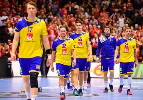 190123 Simon Jeppsson Mattias Zachrisson Kim Andersson Niclas Ekberg and Linus Arnesson of Sweden looks dejected after the IHF World Handball Championship match between Denmark and Sweden on January 23 2019 in Herning Photo Petter Arvidson BILDBYRAN code PA 92213,  Copyright: PETTERxARVIDSON BB190123PA140