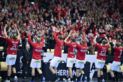 Denmark celebrates the victory in the men s IHF Handball World Championship Main Round Group 2 match between Denmark and Sweden in Herning Denmark Wednesday Jan 23 2019 Herning Jylland Denmark,  Copyright: HenningxBagger HenningxBaggerx COP105 spdk20190123-221845-L