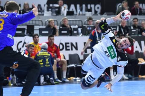 Handball World Cup Main Round Germany Spain 23 01 2019 at Lanxess Arena Cologne Gonzalo Perez de Vargas Moreno Spain left Jannik Kohlbacher Germany right xRx