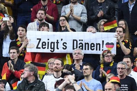 Handball WM main round Germany Spain on 23 01 2019 in the Lanxess Arena in Cologne Transparent banner in the fan block with the inscription Shows Danes xRx