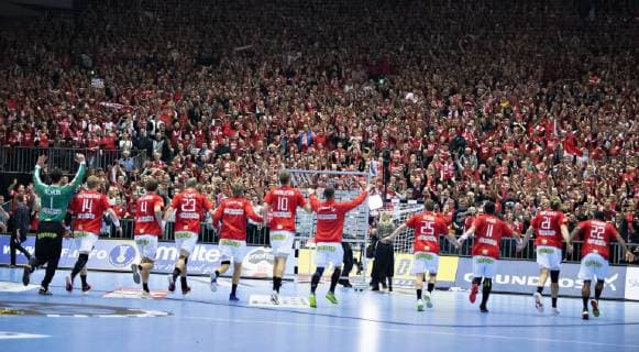 Denmark celebrates the victory in the men s IHF Handball World Championship Main Round Group 2 match between Denmark and Sweden in Herning Denmark Wednesday Jan 23 2019 Herning Jylland Denmark,  Copyright: HenningxBagger HenningxBaggerx COP105 spdk20190123-222006-L