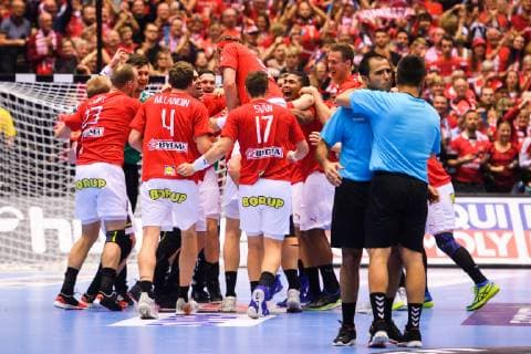 190123 Players of Denmark celebrates after the IHF World Handball Championship match between Denmark and Sweden on January 23 2019 in Herning Photo Petter Arvidson BILDBYR u0081N kod PA 92213,  Copyright: PETTERxARVIDSON BB190123PA146