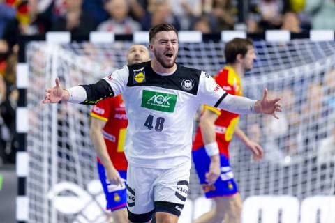 Jannik Kohlbacher No. 48 Germany is happy Germany vs. Spain Main Round Handball IHF Handball World Championship 23 01 19 Cologne North Rhine-Westphalia Germany Lanxess Arena Copyright: xAgentur54Gradx xFelixxKoenigx