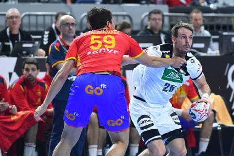 Handball WM Main Round Germany Spain 23 01 2019 in the Lanxess Arena Cologne Daniel Dujshebaev Dovichbaeva Spain left Kai Häfner Germany right xRx