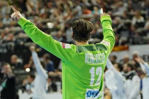 GER IHF WM 2019 Germany GER vs Spain ESP 23 01 2019 Lanxess Arena Cologne GER IHF WM 2019 Germany GER vs Spain ESP in picture picture shows Silvio Heinevetter Goalkeeper GER 12 pleased nordphotox xMeuter nph00351