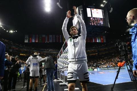 Uwe Gensheimer Germany cheers fans on Germany vs Spain IHF Men Handball World Championship 23 01 2019 Photographer Neis Eibner Germany vs Spain IHF Men Handball World Championship 23 01 2019 Cologne Copyright: xEIBNER Alexander_Neisx EP_ANS