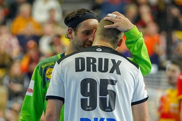 GER IHF WM 2019 Germany GER vs Spain ESP 23 01 2019 Lanxess Arena Cologne GER IHF WM 2019 Germany GER vs Spain ESP in picture picture shows what Silvio Heinevetter goalkeeper GER 12 here Paul Drux GER 95 nordphotox xMeuter nph00351