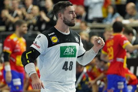 GER IHF WM 2019 Germany GER vs Spain ESP 23 01 2019 Lanxess Arena Cologne GER IHF WM 2019 Germany GER vs Spain ESP picture shows Jannik Kohlbacher GER 48 is happy about his goal Jubel Jubelauf nordphotox xMeuter nph00351
