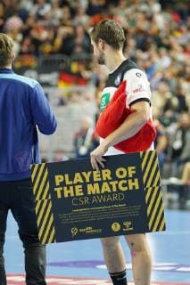GER IHF WM 2019 Germany GER vs Spain ESP 23 01 2019 Lanxess Arena Cologne GER IHF WM 2019 Germany GER vs Spain ESP in picture picture shows player of the match Fabian Böhm Boehm GER 38 nordphotox xMeuter nph00351