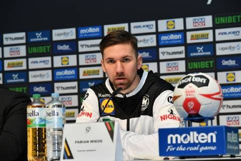 GER IHF WM 2019 Germany GER vs Spain ESP 23 01 2019 Lanxess Arena Cologne GER IHF WM 2019 Germany GER vs Spain ESP in picture picture shows press conference PK after the game Fabian Wiede GER 10 nordphotox xMeuter nph00351