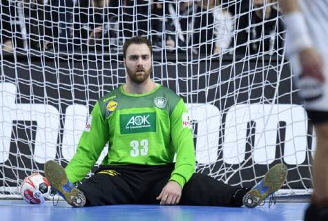 Goalkeeper Andreas Wolf 33 GER sits on the ground Main round Germany Spain in Cologne Germany on 23 01 2019 IHF Mens Handball World Championship in Germany and Denmark 2019