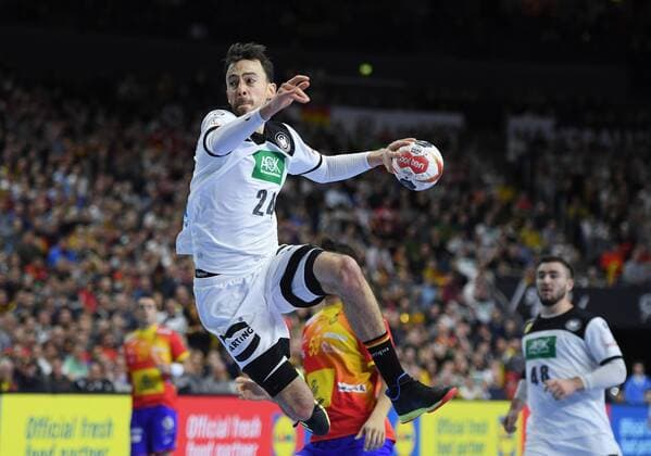 Patrick Groetzki 24 GER in action Main round Germany Spain in Cologne Germany on 23 01 2019 IHF Handball World Championships for Men in Germany and Denmark 2019