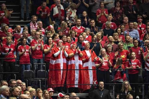 January 23, 2019 - Herning, Denmark - Danish fans during the group C handball match between Denmark and Sweden in Jyske Bank Boxen in Herning during the 2019 IHF Handball World Championship WM Weltmeisterschaft in Germany Denmark. Handball 2019: Denmark-Sweden - ZUMAm173 20190123_zsp_m173_029 Copyright: xLarsxMoellerx
