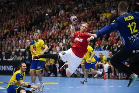 January 23, 2019 - Herning, Denmark - Anders Zachariassen (14), Denmark scoring on Goalkeeper Andreas Palicka, Sweden during the group C handball match between Denmark and Sweden in Jyske Bank Boxen in Herning during the 2019 IHF Handball World Championship WM Weltmeisterschaft in Germany. Handball 2019: Denmark 30: 26 Sweden - ZUMAm173 20190123_zsp_m173_023 Copyright: xLarsxMoellerx