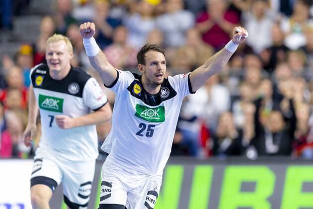 Patrick Wiencek No 7 Germany and Kai Haefner No 25 Germany cheer Germany vs. Spain Main Round Handball IHF Handball World Championship 23 01 19 Cologne North Rhine-Westphalia Germany Lanxess Arena Copyright: xAgentur54Gradx xFelixxKoenigx
