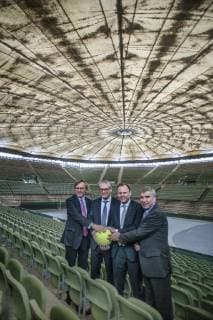 Renovation of the Tennisstadion am Rothenbaum 24 01 2019 Hamburg Rotherbaum Tennisstadion Renovation of the Tennisstadion am Rothenbaum pictured v l Dr Carsten Lütten Alexander Otto Innersenator Andy Grote and Ulrich Klaus agree The Rothenbaum is being renovated Â
