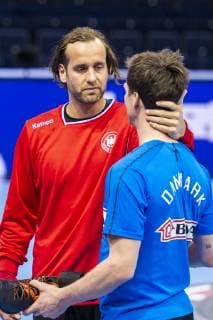 Hamburg Germany 24 January 2019 World Cup 2019 Men Semifinals Germany Press Conference Torhueter Silvio Heinevetter Germany Fuechse Berlin Hans Lindberg Denmark Fuechse Berlin Hamburg Barclaycard Arena Germany