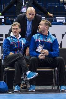 Hamburg Germany 24 January 2019 World Cup 2019 Men Semifinals Germany Press Conference Physio Peter Gräschus Executive Board Sports Axel Kromer Team Manager Oliver Roggisch Germany Hamburg Barclaycard Arena Germany