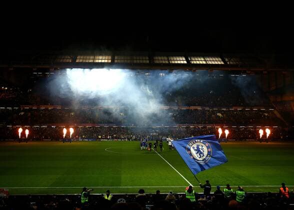 24th January 2019, Stamford Bridge, London, England; Carabao Cup football, semi final, 2nd leg, Chelsea versus Tottenham Hotspur; Pyro-technics as players come out from the tunnel  ActionPlus12098938 JohnxPatrickxFletcher